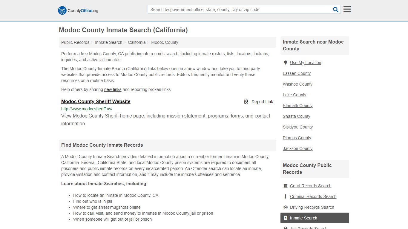 Inmate Search - Modoc County, CA (Inmate Rosters & Locators)